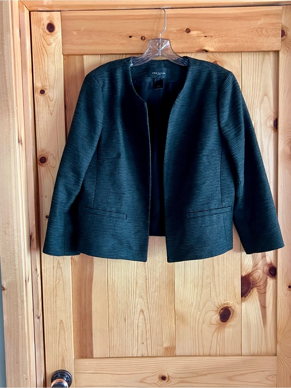 Ann Taylor Dark Green Textured Collarless Blazer
